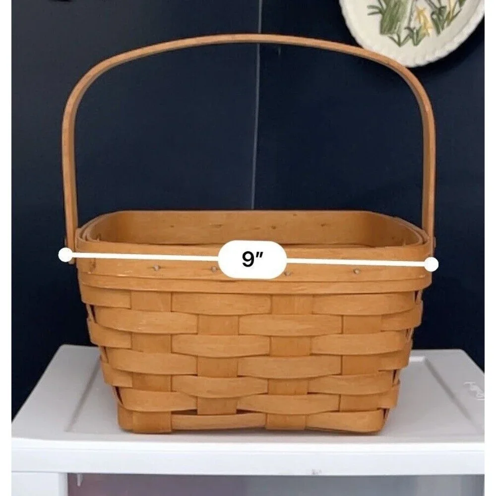 Small Longaberger Basket Wood Wooden Handled Signed Basketweave 9in